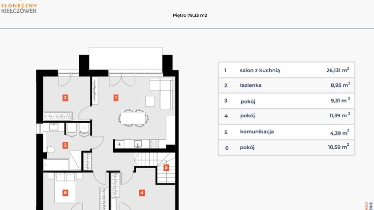 Rzut - Mieszkanie na sprzedaż 4 pokoje o powierzchni 79,33 m² - numer 5S/2 w Słoneczny Kiełczówek etap VI