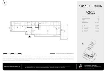 Rzut - Mieszkanie na sprzedaż 2 pokoje o powierzchni 45,19 m² - numer A2-11 w Orzechowa 2