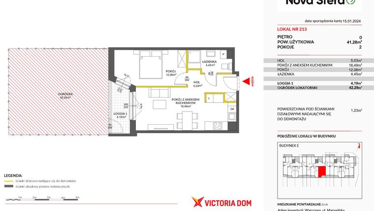 Rzut - Mieszkanie na sprzedaż 2 pokoje o powierzchni 41,28 m² - numer 213 w Miasteczko Nova Sfera 3