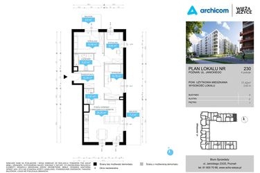 Rzut - Mieszkanie na sprzedaż 4 pokoje o powierzchni 77,42 m² - numer CDEF.230 w Wieża Jeżyce etap II