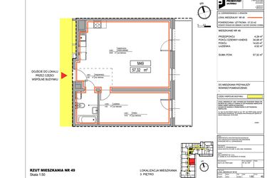 Rzut - Mieszkanie na sprzedaż 2 pokoje o powierzchni 57,32 m² - numer 3.49 w Czerwieńskiego 3