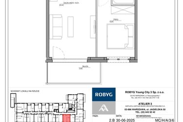 Rzut - Mieszkanie na sprzedaż 2 pokoje o powierzchni 38,15 m² - numer MC/H/A/3/6 w Modern City etap H