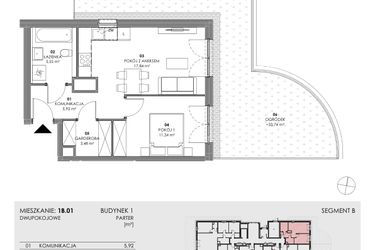 Rzut - Mieszkanie na sprzedaż 2 pokoje o powierzchni 44,13 m² - numer 1B.01 w Akacjowa Wita