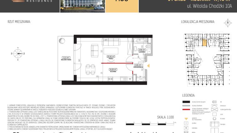 Rzut - Mieszkanie na sprzedaż 1 pokój o powierzchni 47,4 m² - numer M30 w Chodźki Residence