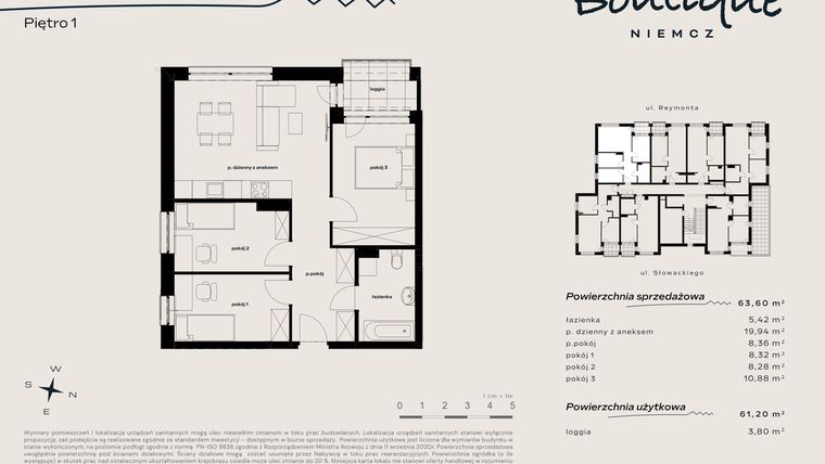 Rzut - Mieszkanie na sprzedaż 4 pokoje o powierzchni 63,6 m² - numer 7 w Boutique NIEMCZ