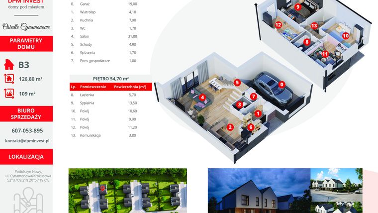 Rzut - Dom na sprzedaż 5 pokoi o powierzchni 126,8 m² - numer B3 w Osiedle Cynamonowe