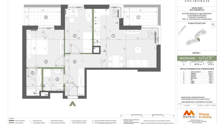 Rzut - Mieszkanie na sprzedaż 3 pokoje o powierzchni 65,76 m² - numer F2.C.01.02 w Sady Żoliborz II