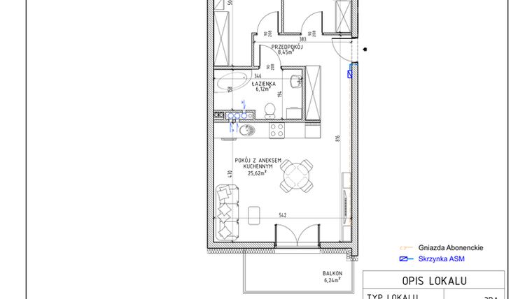 Rzut - Mieszkanie na sprzedaż 3 pokoje o powierzchni 61,95 m² - numer 25 w Harmonia bud. M3
