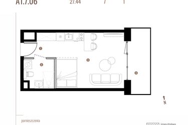 Rzut - Mieszkanie na sprzedaż 1 pokój o powierzchni 27,45 m² - numer A1.7.06 w Belg Apartamenty etap II
