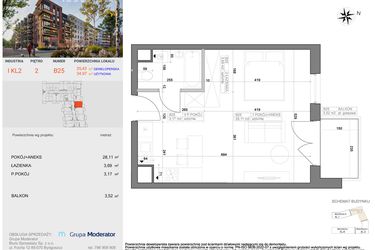 Rzut - Mieszkanie na sprzedaż 1 pokój o powierzchni 34,97 m² - numer I-B25 w Industria etap I-B