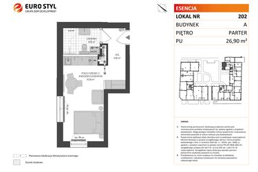 Rzut - Mieszkanie na sprzedaż 1 pokój o powierzchni 26,9 m² - numer A.202 w Esencja - Apartamenty inwestycyjne