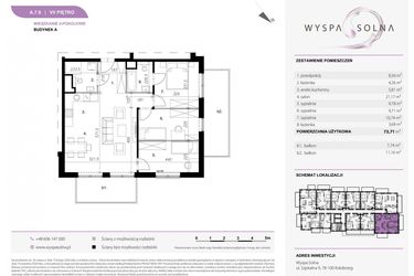 Rzut - Mieszkanie na sprzedaż 4 pokoje o powierzchni 73,71 m² - numer A7.9 w Wyspa Solna Etap III, budynek A
