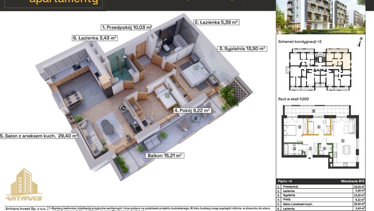 Rzut - Mieszkanie na sprzedaż 3 pokoje o powierzchni 70,97 m² - numer B13 w Osiedle Wełnowe Apartamenty
