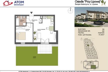 Rzut - Mieszkanie na sprzedaż 2 pokoje o powierzchni 41,64 m² - numer B2/2 w Osiedle Przy Lipowej