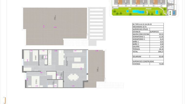 Rzut - Dom na sprzedaż 2 pokoje o powierzchni 72 m² - numer 4 w Domy w Pilar de la Horadada - 31664834
