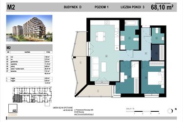 Rzut - Mieszkanie na sprzedaż 3 pokoje o powierzchni 68,14 m² - numer D2 w Panorama Kwiatkowskiego