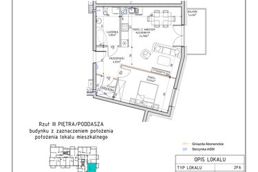 Rzut - Mieszkanie na sprzedaż 2 pokoje o powierzchni 50,56 m² - numer 35 w Osiedle Sady bud. E4