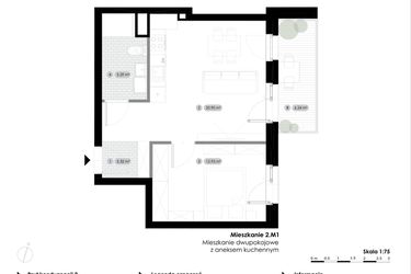 Rzut - Mieszkanie na sprzedaż 2 pokoje o powierzchni 44,44 m² - numer 2.M1 w Stalowa 76