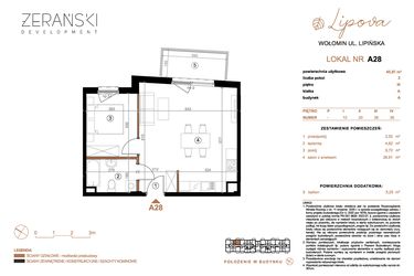 Rzut - Mieszkanie na sprzedaż 2 pokoje o powierzchni 45,97 m² - numer A28 w LIPOVA