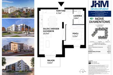 Rzut - Mieszkanie na sprzedaż 2 pokoje o powierzchni 44,32 m² - numer 18 w Nove Diamentowe