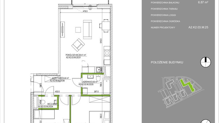 Rzut - Mieszkanie na sprzedaż 3 pokoje o powierzchni 71,66 m² - numer A2.25 w Osiedle Naturalnie