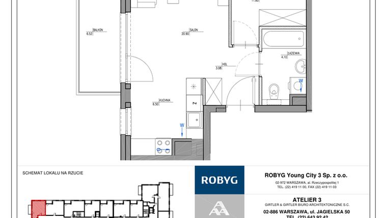 Rzut - Mieszkanie na sprzedaż 2 pokoje o powierzchni 46,18 m² - numer MC/J/A/1/8 w Modern City etap J