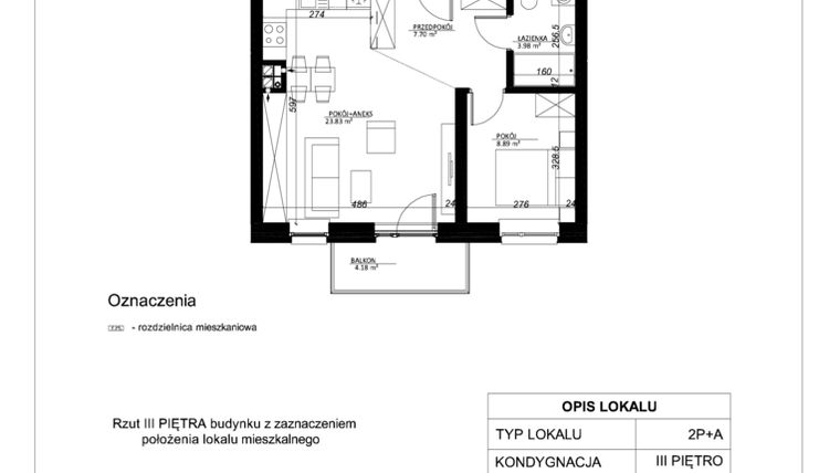 Rzut - Mieszkanie na sprzedaż 2 pokoje o powierzchni 44,4 m² - numer 20 w Esperanto Park etap II