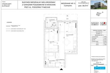 Rzut - Mieszkanie na sprzedaż 2 pokoje o powierzchni 39,57 m² - numer A13 w Podgórki Tynieckie