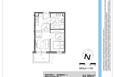 Rzut - Mieszkanie na sprzedaż 2 pokoje o powierzchni 34,96 m² - numer A.9 w Osiedle Telimeny etap III