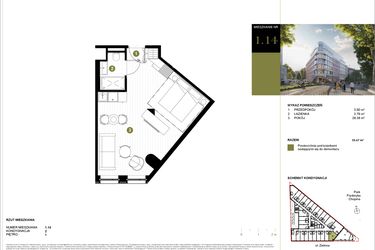 Rzut - Mieszkanie na sprzedaż 1 pokój o powierzchni 35,67 m² - numer 114 w Y3 Signature Hotel