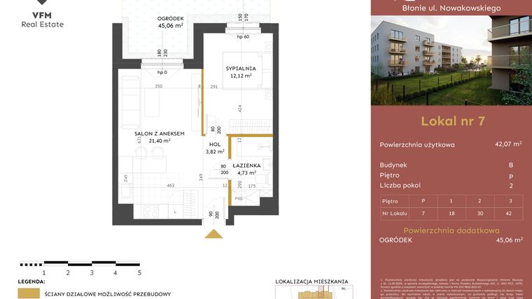 Rzut - Mieszkanie na sprzedaż 2 pokoje o powierzchni 42,07 m² - numer 7 w Stacja Błonie etap II