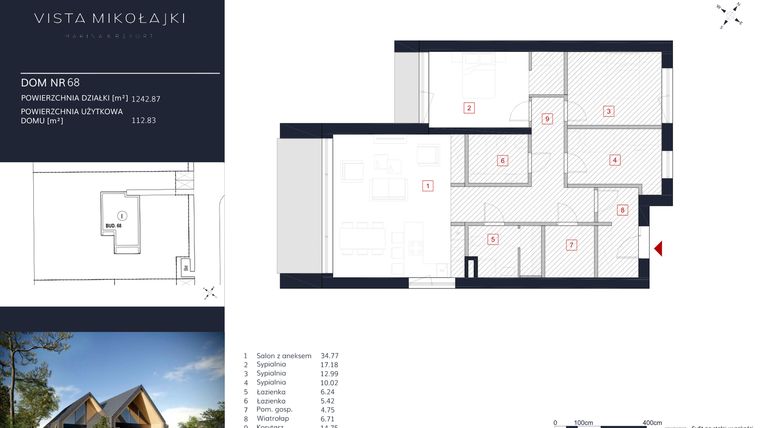 Rzut - Dom na sprzedaż 4 pokoje o powierzchni 112,83 m² - numer 68 w Vista Mikołajki Marina & Resort