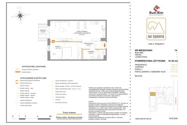 Rzut - Mieszkanie na sprzedaż 2 pokoje o powierzchni 51,35 m² - numer B14 w Na Skarpie bud. B