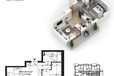 Rzut - Mieszkanie na sprzedaż 2 pokoje o powierzchni 37,1 m² - numer 10 w Piano Park etap V