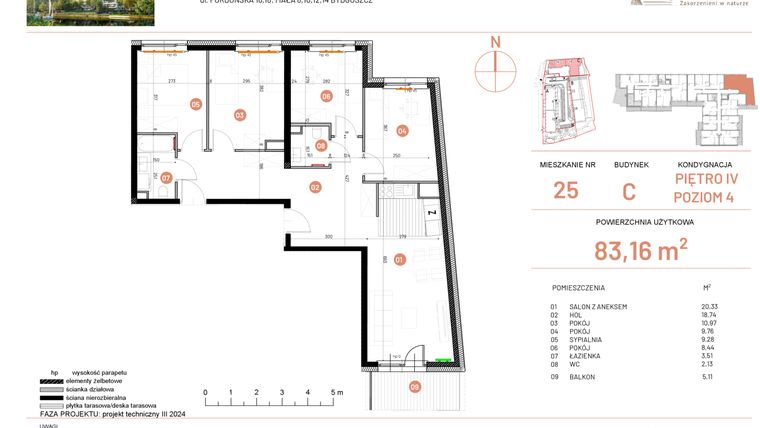 Rzut - Mieszkanie na sprzedaż 5 pokoi o powierzchni 83,16 m² - numer 18.25 w Osiedle Nowe Horyzonty etap II