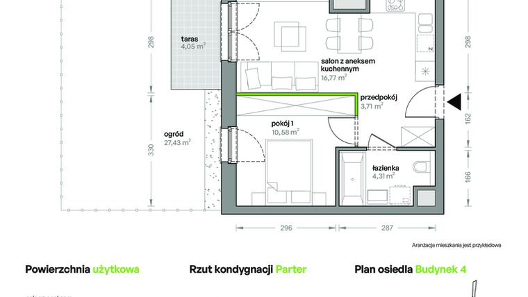 Rzut - Mieszkanie na sprzedaż 2 pokoje o powierzchni 35,37 m² - numer B4/A/06 w Ceglana Park