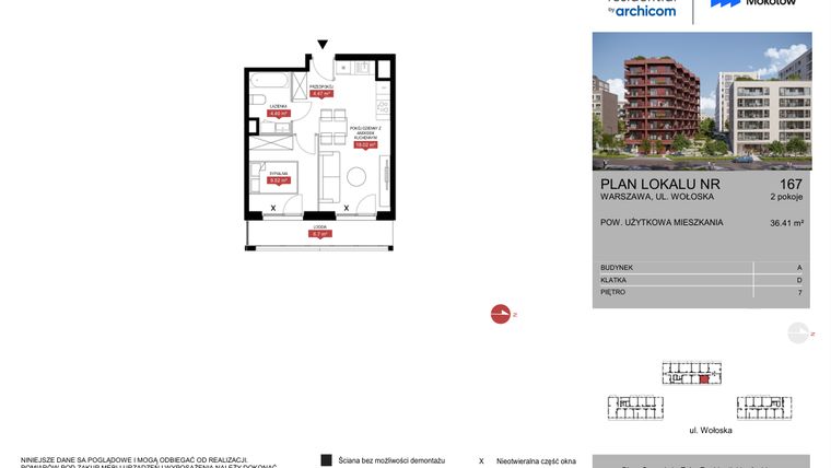 Rzut - Mieszkanie na sprzedaż 2 pokoje o powierzchni 36,41 m² - numer A.167 w Modern Mokotów etap 1 budynek A, B1 i B2