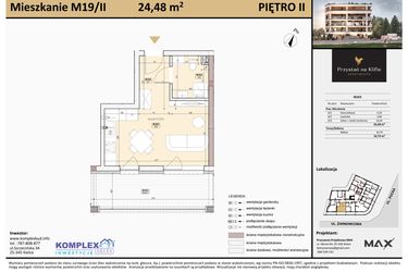 Rzut - Mieszkanie na sprzedaż 1 pokój o powierzchni 24,42 m² - numer M19 w Przystań na Klifie