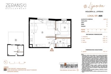 Rzut - Mieszkanie na sprzedaż 2 pokoje o powierzchni 44,51 m² - numer A05 w LIPOVA