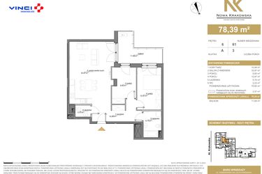 Rzut - Mieszkanie na sprzedaż 3 pokoje o powierzchni 78,39 m² - numer A.6.61 w Nowa Krakowska