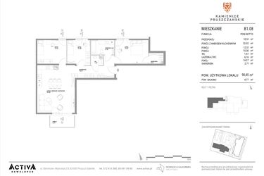 Rzut - Mieszkanie na sprzedaż 4 pokoje o powierzchni 90,45 m² - numer B1.08 w Kamienice Pruszczańskie