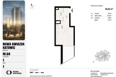 Rzut - Mieszkanie na sprzedaż 1 pokój o powierzchni 25,64 m² - numer M.04 w Nowa Gwiazda