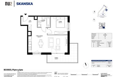 Rzut - Mieszkanie na sprzedaż 2 pokoje o powierzchni 47,05 m² - numer BC0503 w NU2 Warszawa Wola