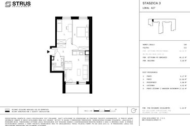Rzut - Mieszkanie na sprzedaż 3 pokoje o powierzchni 49,21 m² - numer 3.A27 w Staszica 3