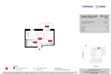 Rzut - Mieszkanie na sprzedaż 1 pokój o powierzchni 29,23 m² - numer BR12/46 w Browary Wrocławskie 2