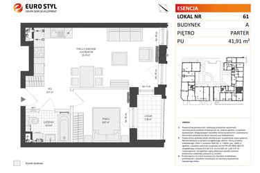 Rzut - Mieszkanie na sprzedaż 2 pokoje o powierzchni 41,9 m² - numer A.61 w Esencja
