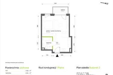 Rzut - Mieszkanie na sprzedaż 1 pokój o powierzchni 32,85 m² - numer 2.1.24 w Aroniowa Vita