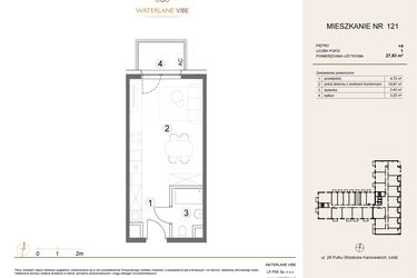 Rzut - Mieszkanie na sprzedaż 1 pokój o powierzchni 27,83 m² - numer 121 w Waterlane Vibe