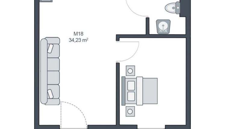 Rzut - Mieszkanie na sprzedaż 2 pokoje o powierzchni 34,23 m² - numer M18 w TARASY GĄSKI