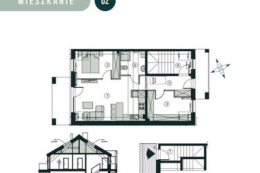 Rzut - Mieszkanie na sprzedaż 3 pokoje o powierzchni 66,43 m² - numer U2 w Aleja Wiśniowa Pogórze